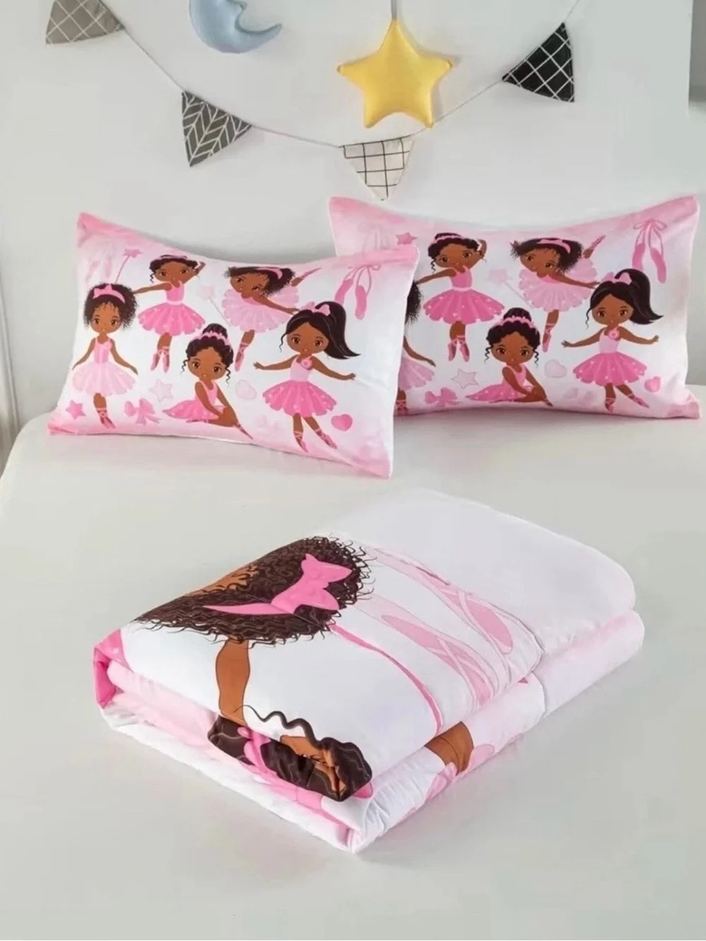 African American Girls Pink Ballerina Duvet Cover Set Twin,1 Pillowcase & Duvet